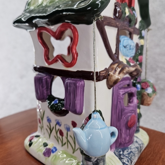 Imperfect Ceramic Cottage Tea Light Candle Holder House Figurine With Teapot - Picture 13 of 16